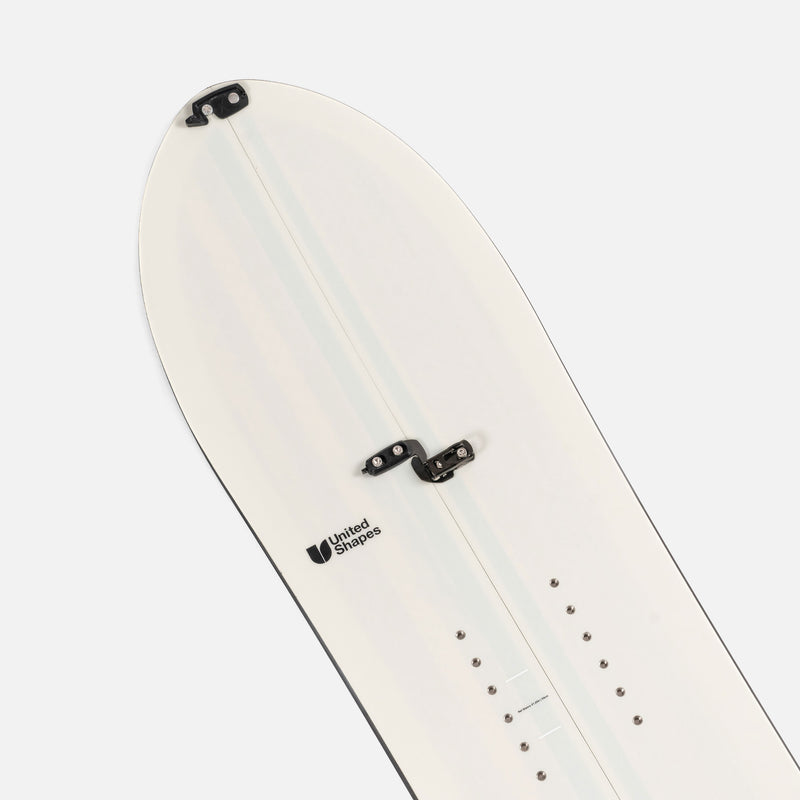 Nose close-up shot of white splitboard Covert by United Shapes