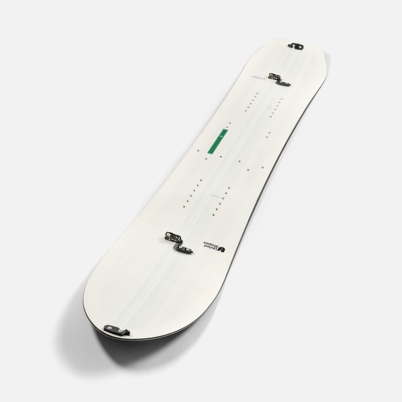 White and green splitboard snowboard Covert by United Shapes