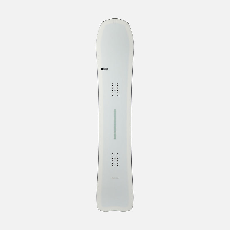 Topsheet of white carver snowboard Transmission by United Shapes