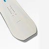 Tail close-up shot of white and blue freeride snowboard Cadet by United Shapes