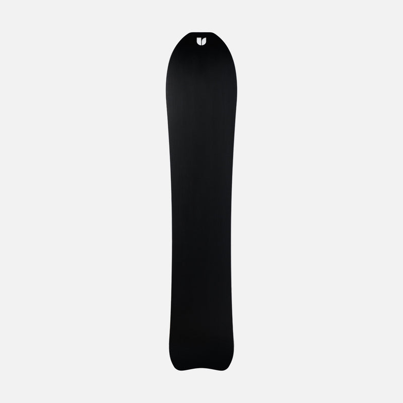 Black base of white and red powder snowboard Deep Reach by United Shapes