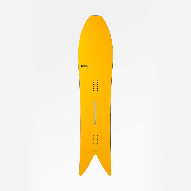 Topsheet of yellow powder snowboard Experiment by United Shapes