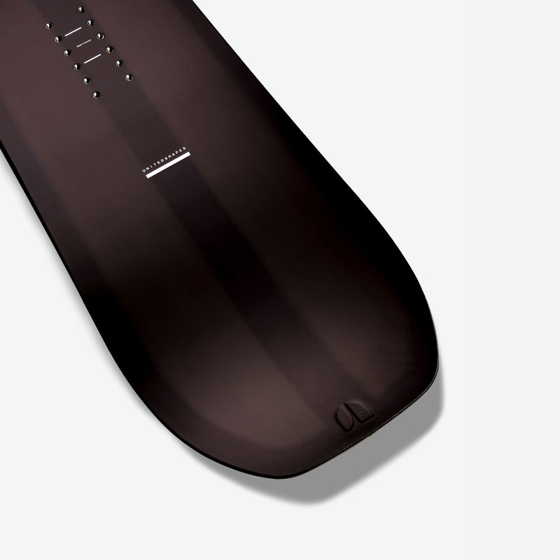 Tail close-up shot of black freestyle snowboard Object by United Shapes