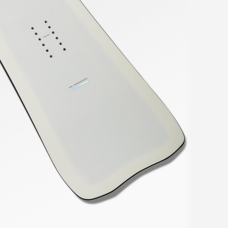 Tail close-up shot of carver snowboard Transmission by United Shapes